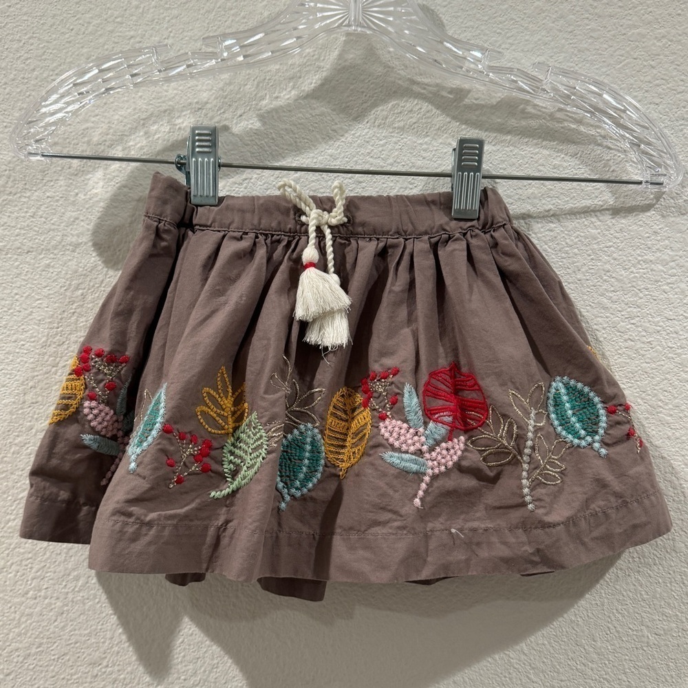 Peek Forest Biome Embroidered Colorful Leaf Brown Drawstring Skirt Size 2T
